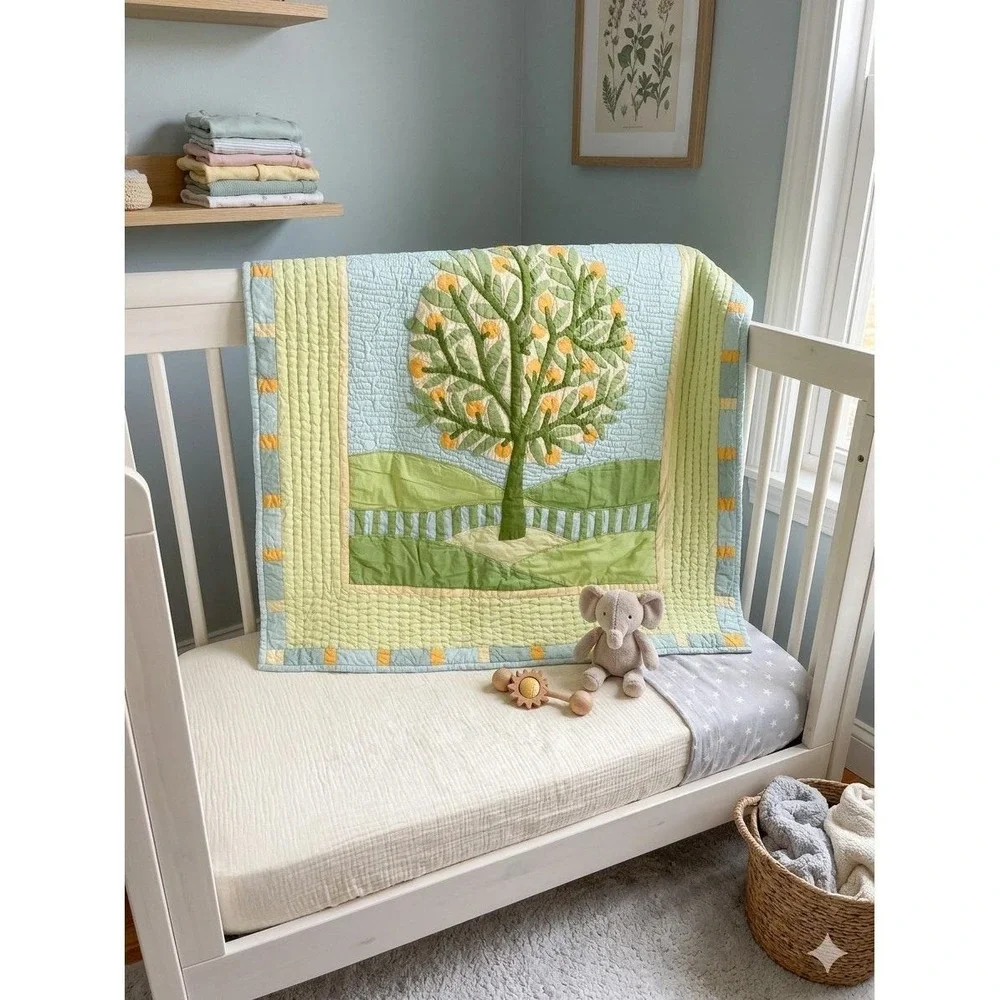 Crate and Barrel The Land of Nod Orange Tree Crib Toddler‎ Bed Quilt Patchwork